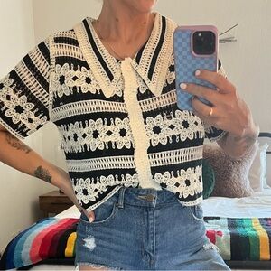 Cute Black and Cream Crochet Blouse